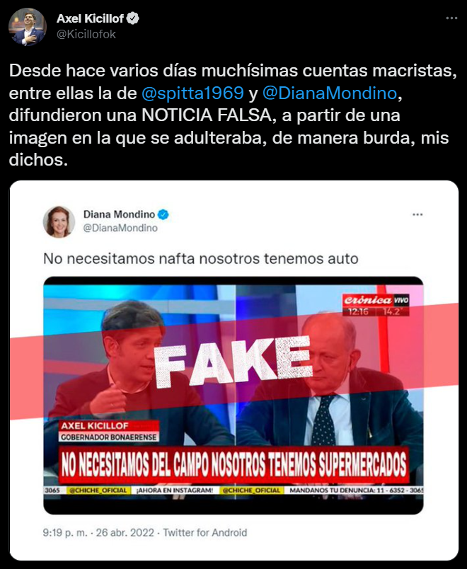 Axel Kicillof denunció fake news de "cuentas macristas"